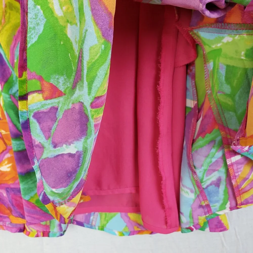 Ralph Lauren Godet Pleated Dress Colorful Floral Print Art-to-Wear size 8 Y2K